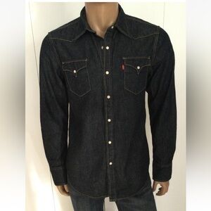 Levis Pearl Snap Denim Cowboy Western Navy Shirt Size M